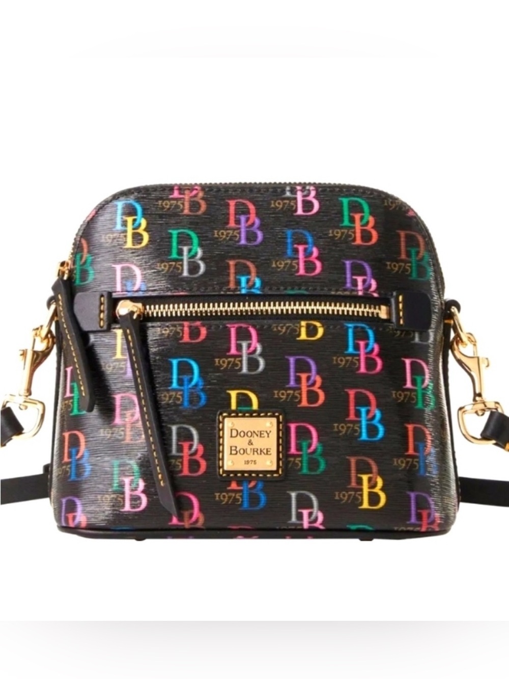 NWT Dooney & Bourke Gretta Domed Crossbody Bag Black Multi DB 1975 Monogram